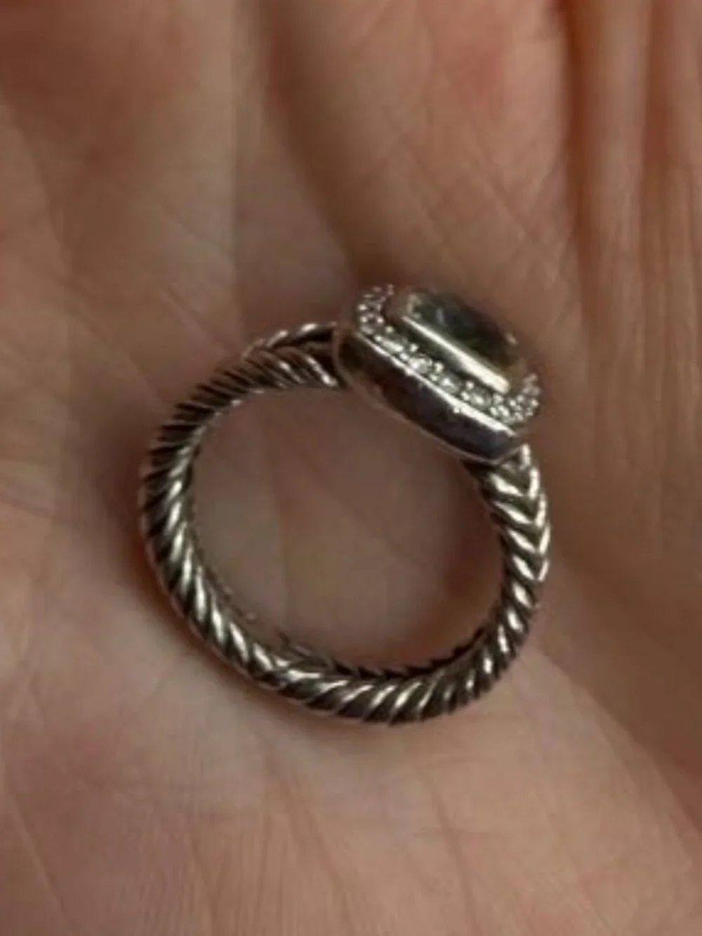 David Yurman Petite Albion® Ring Sterling Silver with Prasiolite & Diamonds sz 6